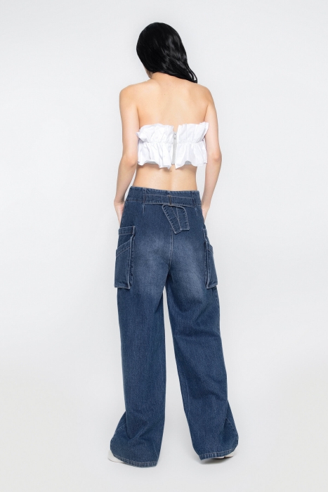 Gizia Grey Crop Top With Embroidered Ruffle Detail Back Zipper. 3 Gizia Grey Crop Top With Embroidered Ruffle Detail Back Zipper. 3