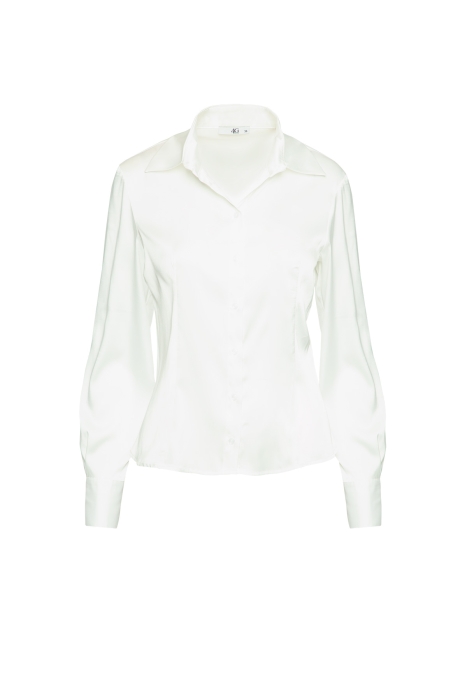 Gizia Shiny Satin Fit Ecru Shirt. 1