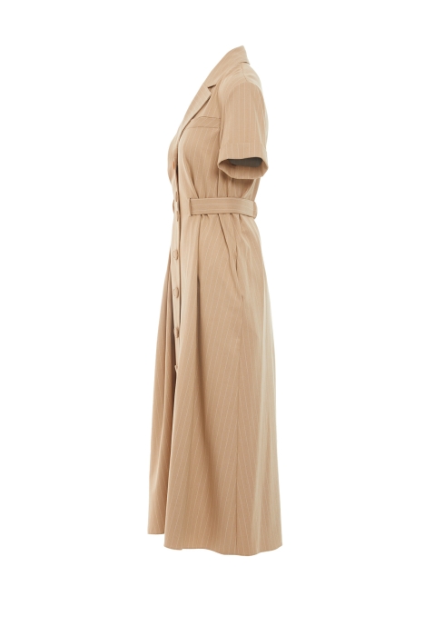 Gizia فستان بيج متوسط الطول برقبة جاكيت مخططة. 2