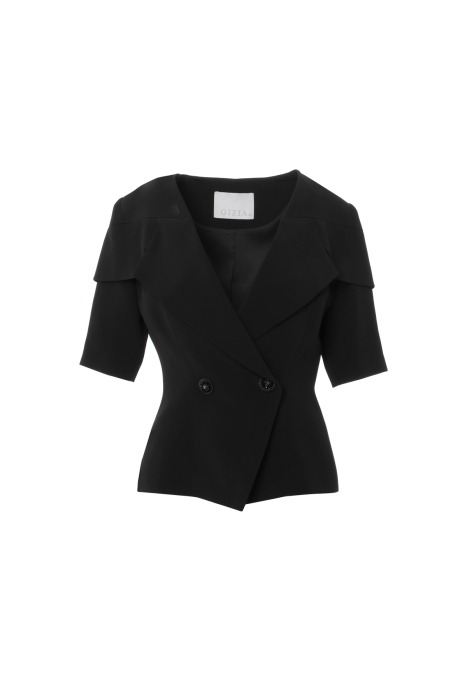 Gizia Embroidered Black Jacket With Double Breasted Closure With Shoulder Detail. 5
