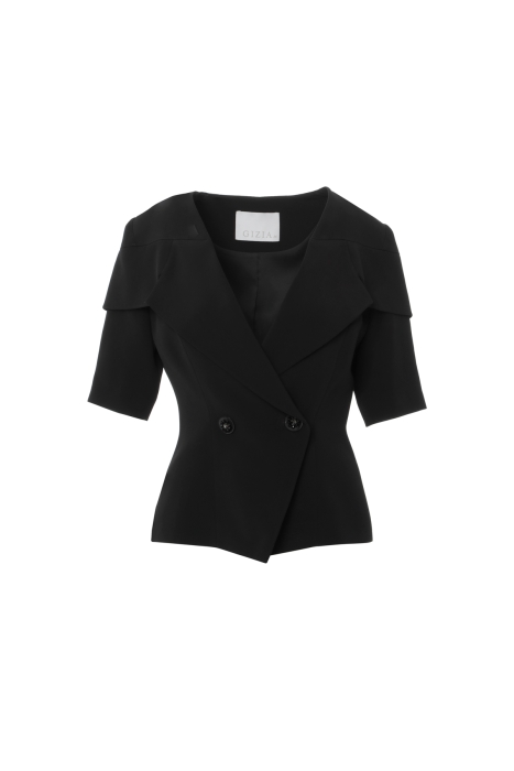 Gizia Embroidered Black Jacket With Double Breasted Closure With Shoulder Detail. 5 Gizia Embroidered Black Jacket With Double Breasted Closure With Shoulder Detail. 5