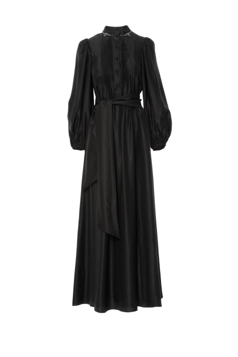 Gizia Embroidered Collar Detailed Belted Black Dress. 5 Gizia Embroidered Collar Detailed Belted Black Dress. 5