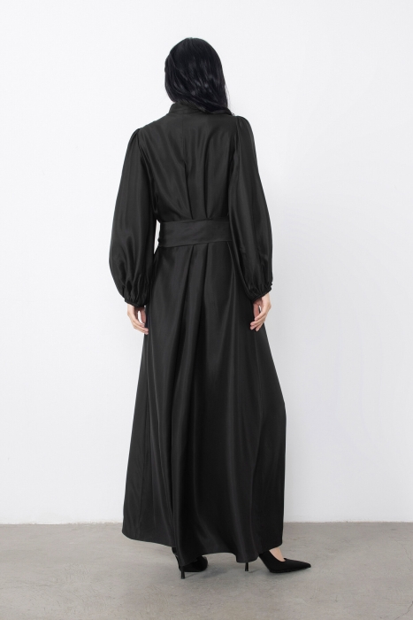 Gizia Embroidered Collar Detailed Belted Black Dress. 4 Gizia Embroidered Collar Detailed Belted Black Dress. 4