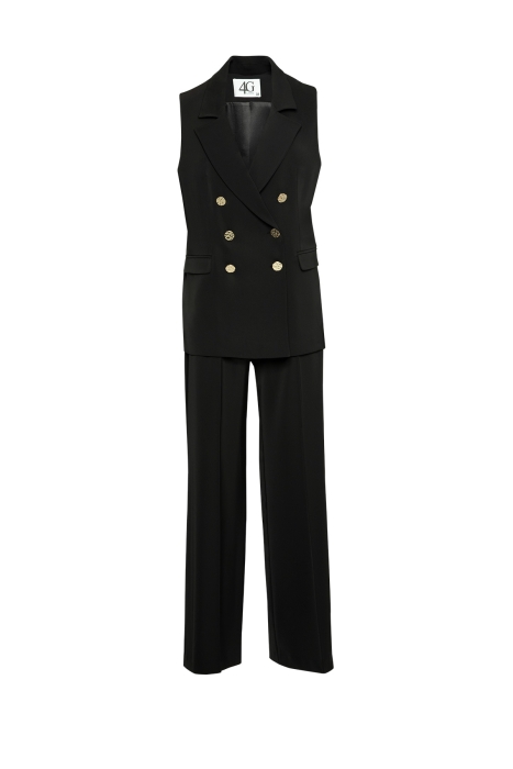 Gizia Black Women's Suit with Gold Detail Casual Cut Vest and Trousers. 1 Gizia Black Women's Suit with Gold Detail Casual Cut Vest and Trousers. 1