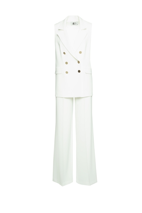 Gizia Ecru Women's Suit with Gold Detail Casual Cut Vest and Trousers. 1 Gizia Ecru Women's Suit with Gold Detail Casual Cut Vest and Trousers. 1
