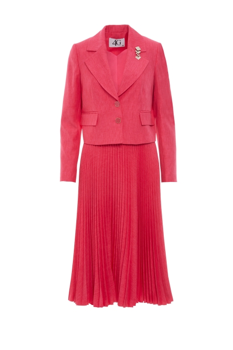 Gizia Pleated Short Jacket and Skirt Coral Suit. 1