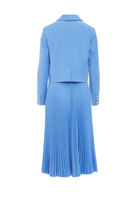 Gizia Pleated Short Jacket and Skirt Blue Suit. 3