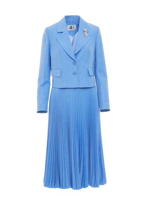 Gizia Pleated Short Jacket and Skirt Blue Suit. 1