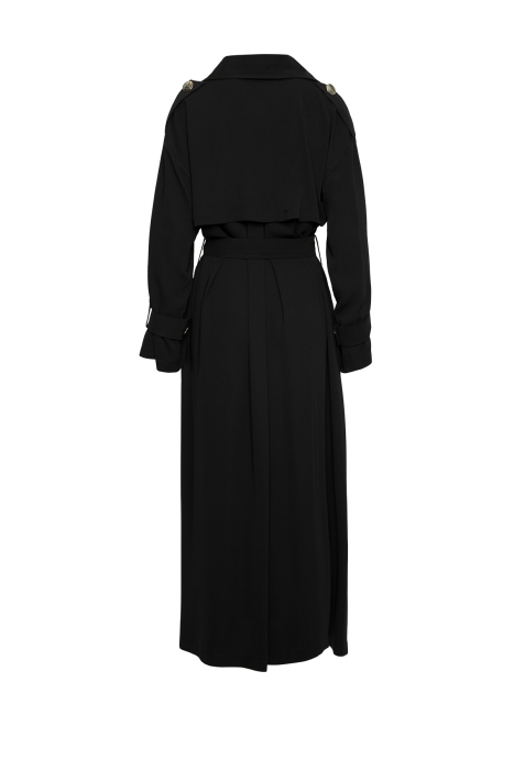 Gizia Comfortable Cut Black Trench Coat with Slits in the Form of a Kimono. 3 Gizia Comfortable Cut Black Trench Coat with Slits in the Form of a Kimono. 3