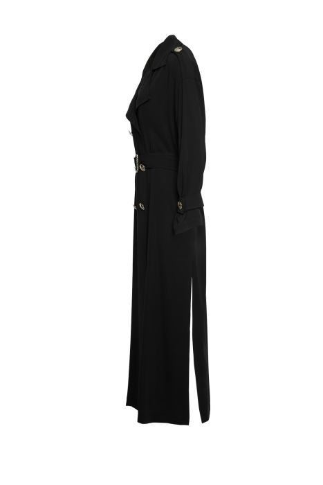 Gizia Comfortable Cut Black Trench Coat with Slits in the Form of a Kimono. 2