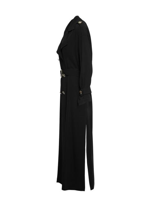 Gizia Comfortable Cut Black Trench Coat with Slits in the Form of a Kimono. 2 Gizia Comfortable Cut Black Trench Coat with Slits in the Form of a Kimono. 2
