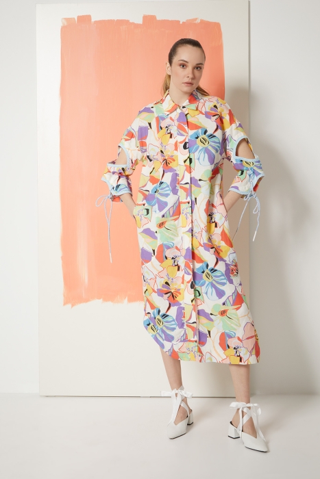 Gizia Linen Shirt Dress With Window Detail Pattern. 1