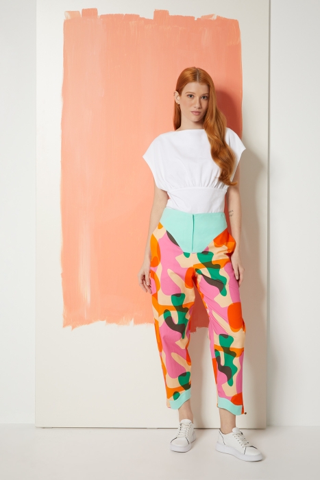 Gizia Cotton Fuchsia Trousers With Bodice Detail Pattern. 1