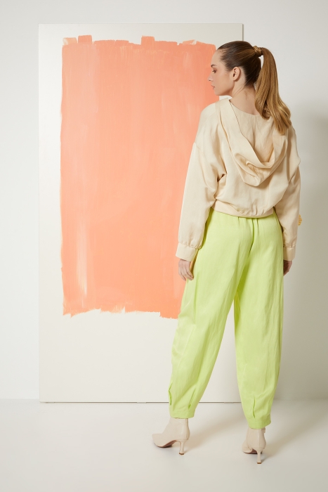 Gizia Shirred Green Baggy Trousers. 3