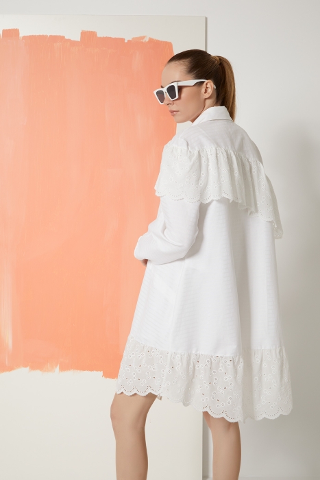 Gizia Asimetrik Dantel Detaylı Poplin Beyaz Gömlek Elbise. 3