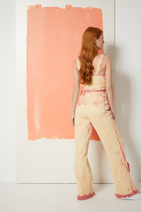 Gizia Pink Wide Leg Jean Trousers with Batik Wash. 4