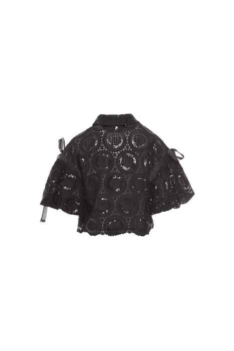 Gizia Embroidered Black Lace Shirt with Bow Detail On the Shoulders. 3