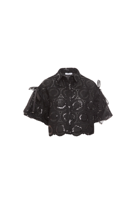 Gizia Embroidered Black Lace Shirt with Bow Detail On the Shoulders. 1