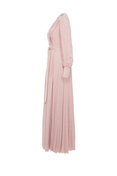 Gizia Embroidered Pleated Pink Dress With Collar Detail. 2