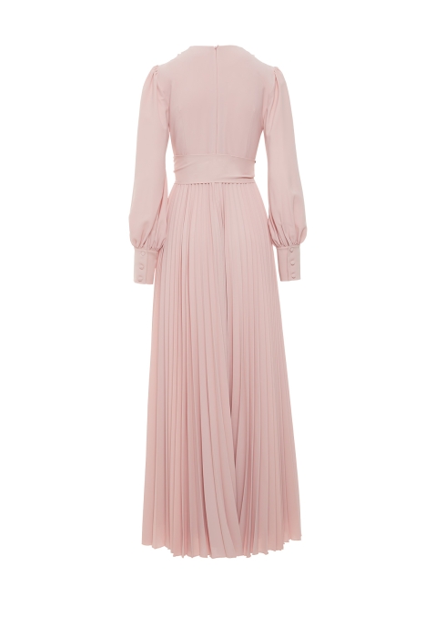 Gizia Embroidered Pleated Pink Dress With Collar Detail. 3