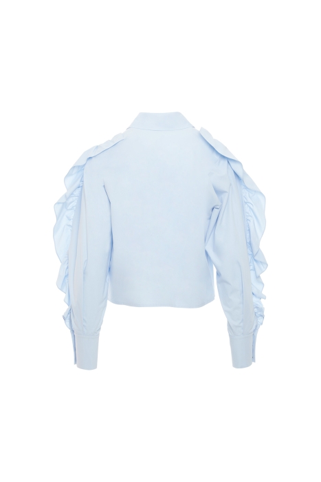 Gizia Blue Shirt With Pearl Buttons With Ruffles And Shirred Sleeves. 3