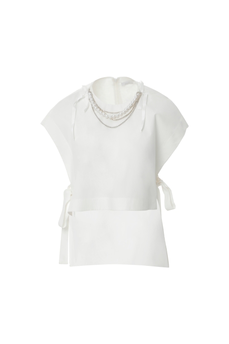 Gizia Ecru Blouse With Side Binding Detail With Necklace Accessories. 3