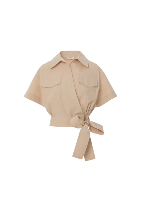 Gizia Beige Blouse with Asymmetric Double-breasted Closed Pockets. 4