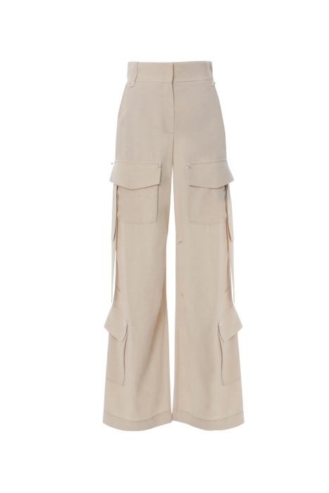 Gizia Beige Trousers With Cargo Pockets and Processing Detail. 5