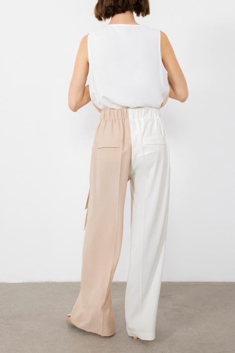 Gizia Two-Color Asymmetric Embroidered Ecru Trousers. 4