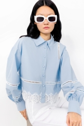 Gizia Blue Shirt With Ribbon Accessories And Lace. 3 Gizia Blue Shirt With Ribbon Accessories And Lace. 3