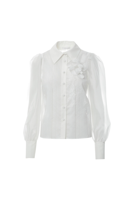 Gizia Transparent White Shirt With Lace Accessories With Flower Brooch. 5