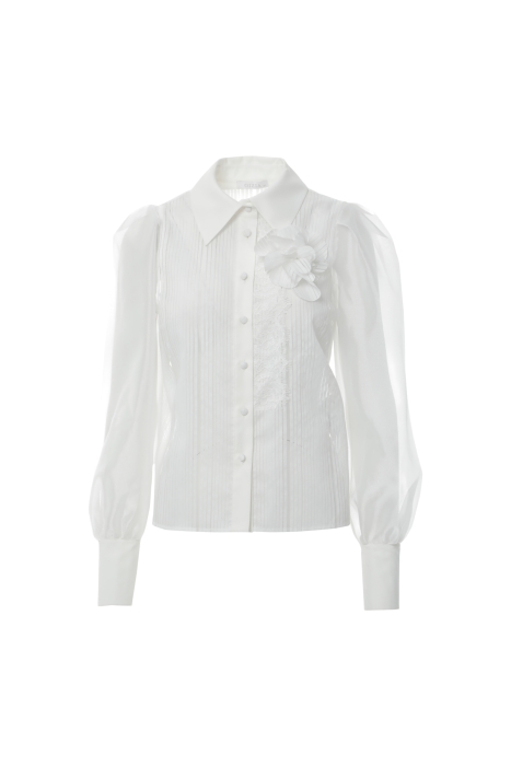 Gizia Transparent White Shirt With Lace Accessories With Flower Brooch. 5 Gizia Transparent White Shirt With Lace Accessories With Flower Brooch. 5