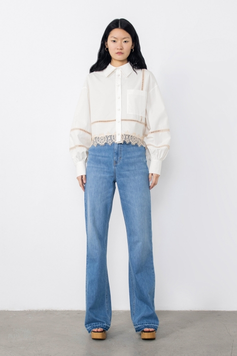 Gizia Ecru Shirt With Ribbon Accessories And Lace. 1 Gizia Ecru Shirt With Ribbon Accessories And Lace. 1