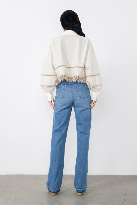 Gizia Ecru Shirt With Ribbon Accessories And Lace. 4 Gizia Ecru Shirt With Ribbon Accessories And Lace. 4