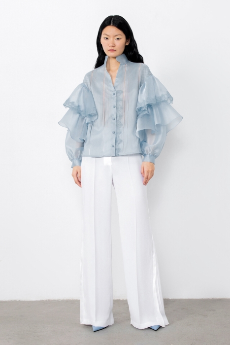 Gizia Transparent Blue Blouse with Voluminous Sleeves. 1