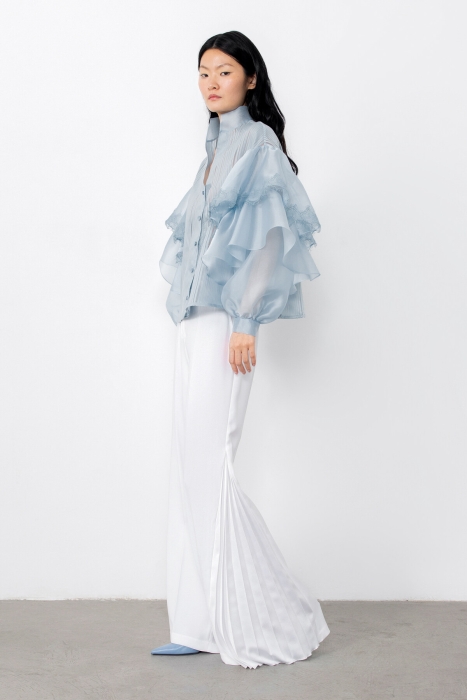 Gizia Transparent Blue Blouse with Voluminous Sleeves. 3