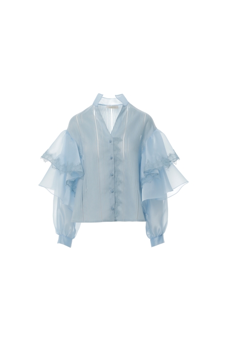 Gizia Transparent Blue Blouse with Voluminous Sleeves. 5