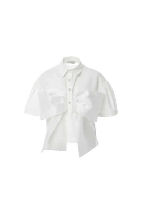 Gizia Embroidered Ecru Blouse With Large Bow Detail On The Front. 5