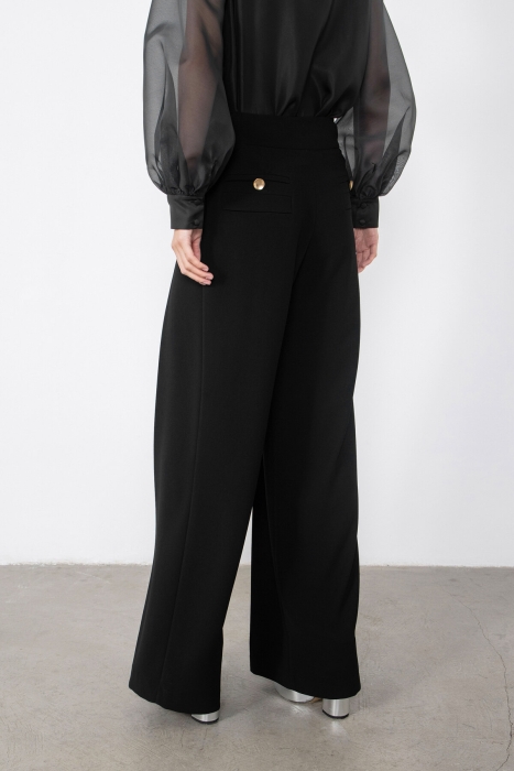 Gizia Black Trousers with Gold Button Detail Flato Pockets. 3
