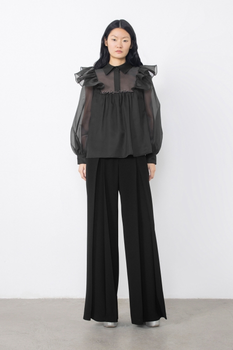 Gizia Black Trousers with Gold Button Detail Flato Pockets. 1