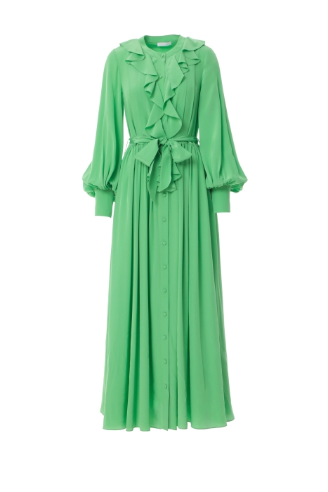 Gizia Green Dress with Flywheel Detail Shirring. 5
