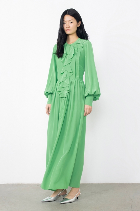 Gizia Green Dress with Flywheel Detail Shirring. 1