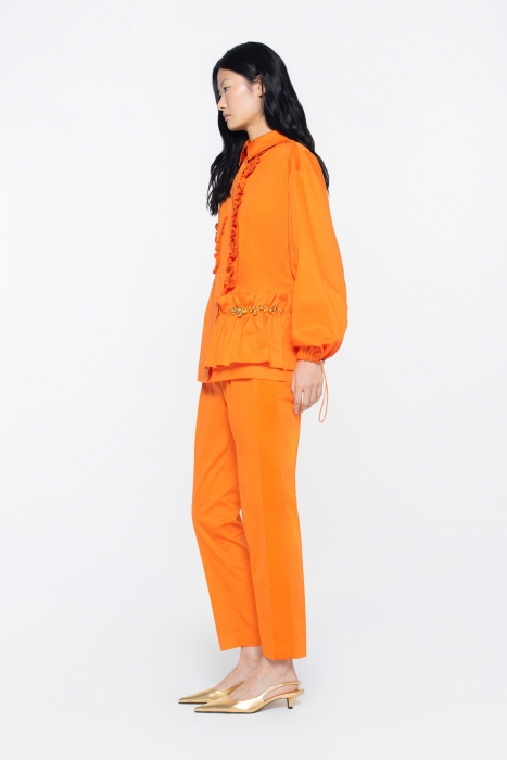 Gizia Asymmetric Embroidered Orange Shirt With Ruffle Detail. 2