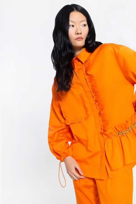 Gizia Asymmetric Embroidered Orange Shirt With Ruffle Detail. 1