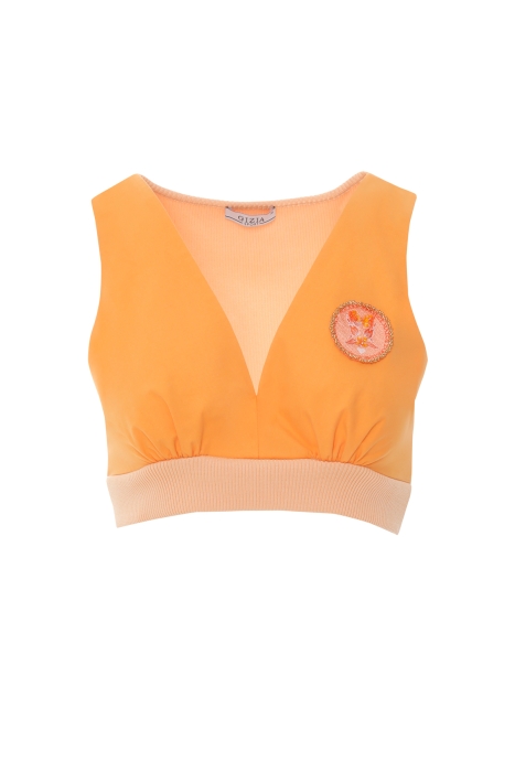 Gizia Poplin Orange Crop Blouse With Embroidery Applique Detail. 5