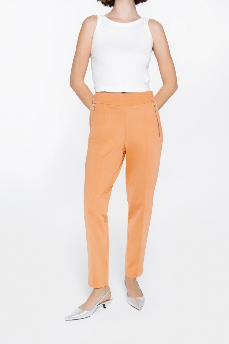 Gizia Rubber Waisted Salmon Trousers With Metal Zipper Detail. 2