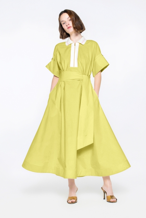 Gizia Yellow Dress With a Front Zipper With a Belt With Clip Detail On The Sleeve. 1
