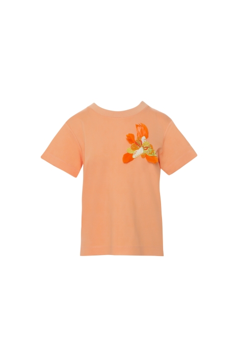 Gizia Basic Salmon Tshirt With Applique Embroidery Detail Ribbed Collar. 4