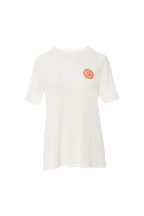 Gizia Applique Embroidery Detailed Basic Ecru Tshirt. 5