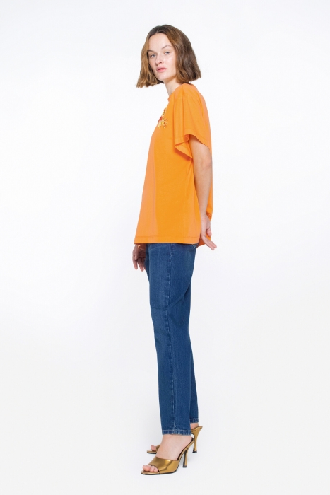 Gizia Basic Orange Tshirt With Applique Embroidery Detail. 2